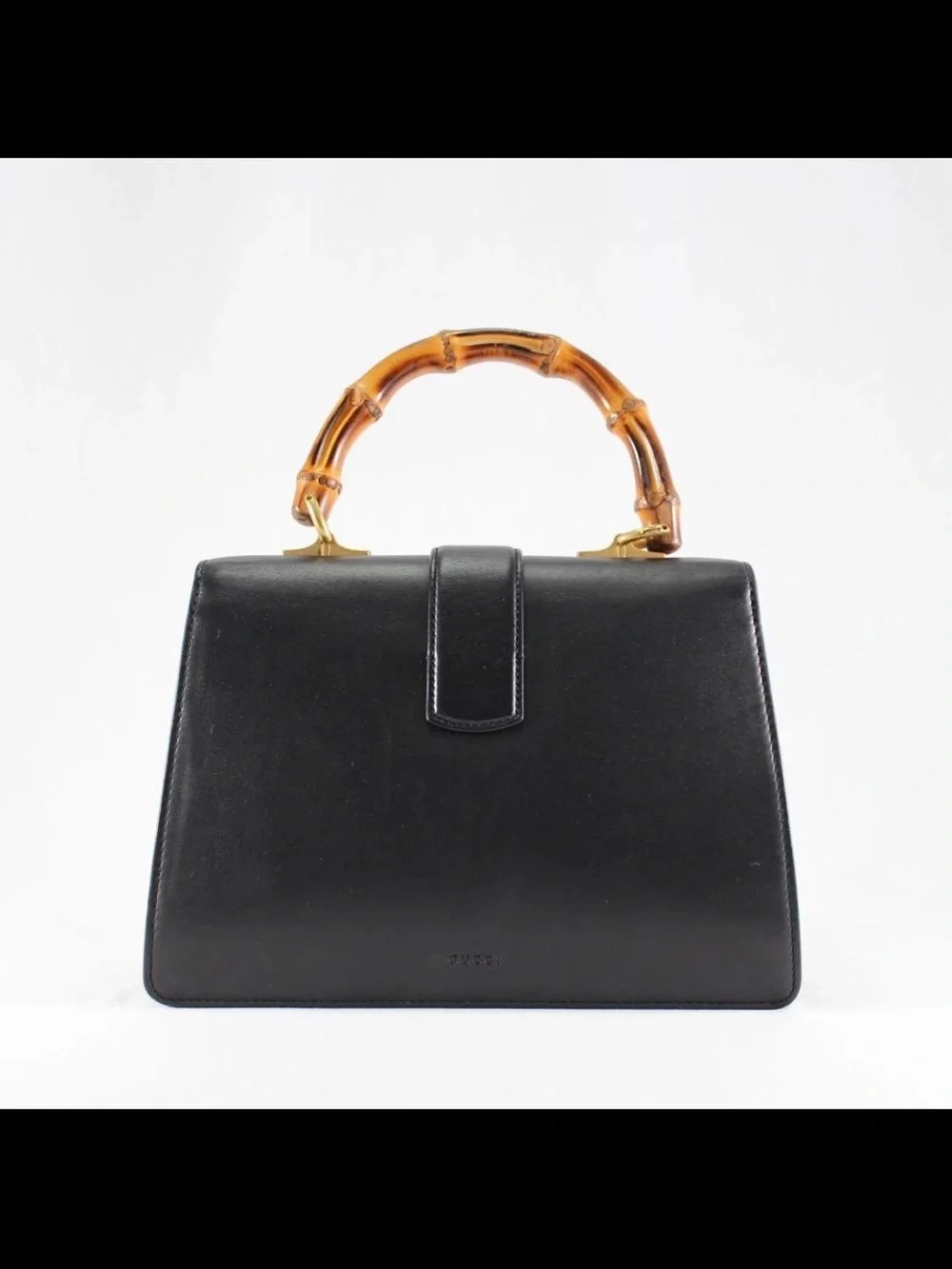 Gucci Black Leather Satchel with Green & Red Web and Bamboo Handle